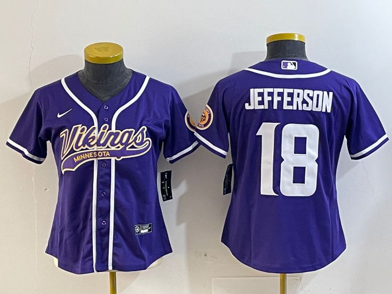 Women Minnesota Vikings #18 Jefferson Purple Joint Name 2024 Nike Limited NFL Jersey style 1->women nfl jersey->Women Jersey
